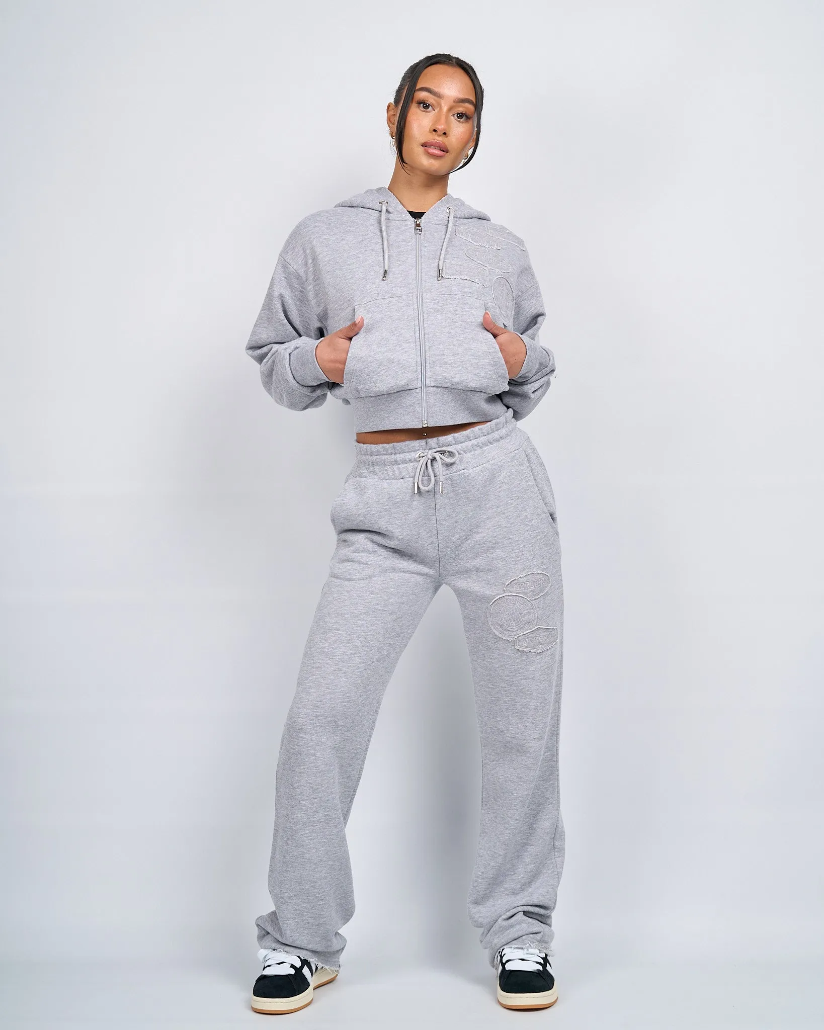 Womens Grey Marl OG Badge Raw Joggers